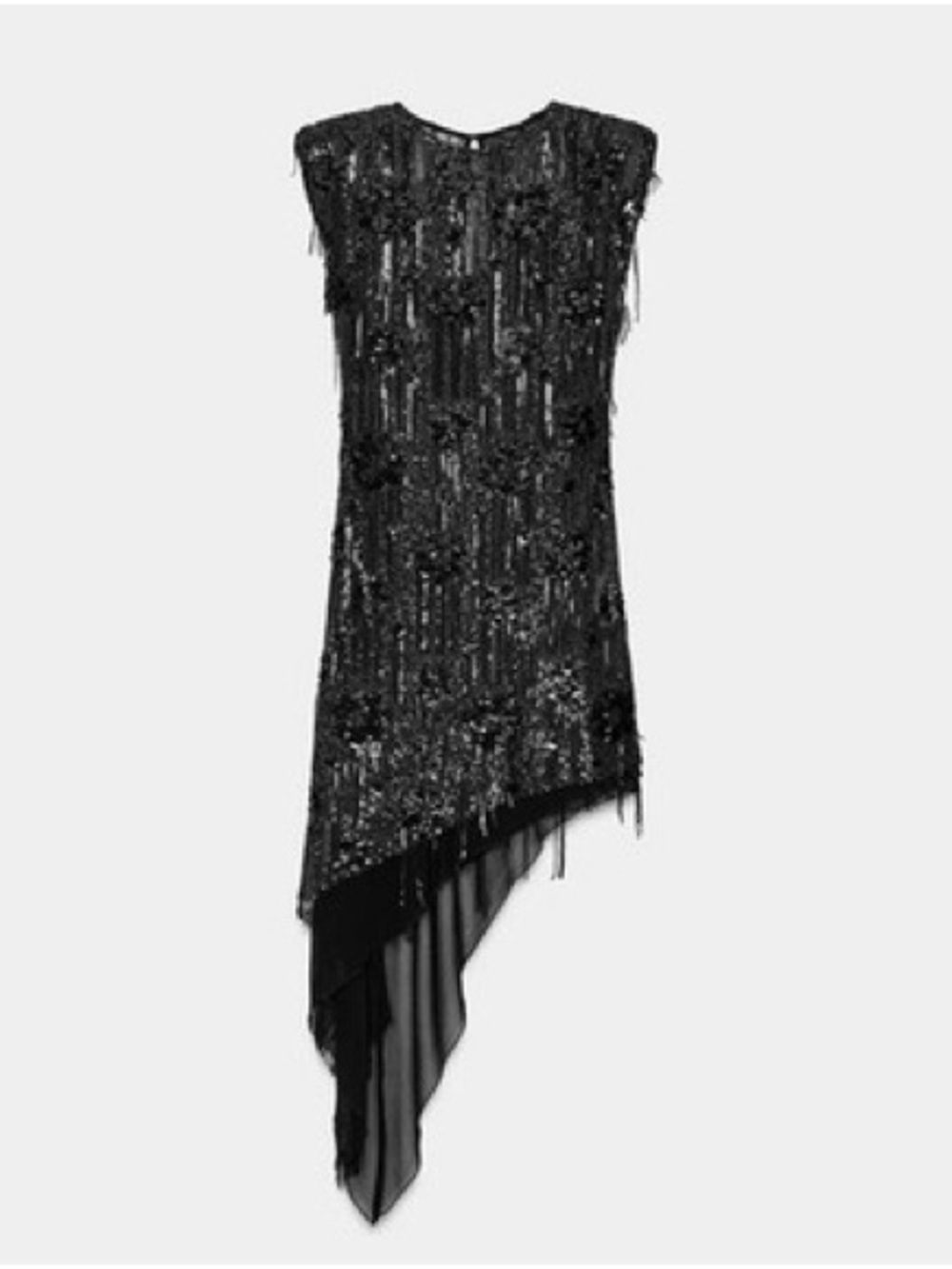 Zara Black Asymmetric Beaded Fringe Dress
